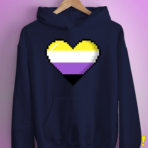Nonbinary Pride 8-Bit Pixel Heart Hoodie - Navy